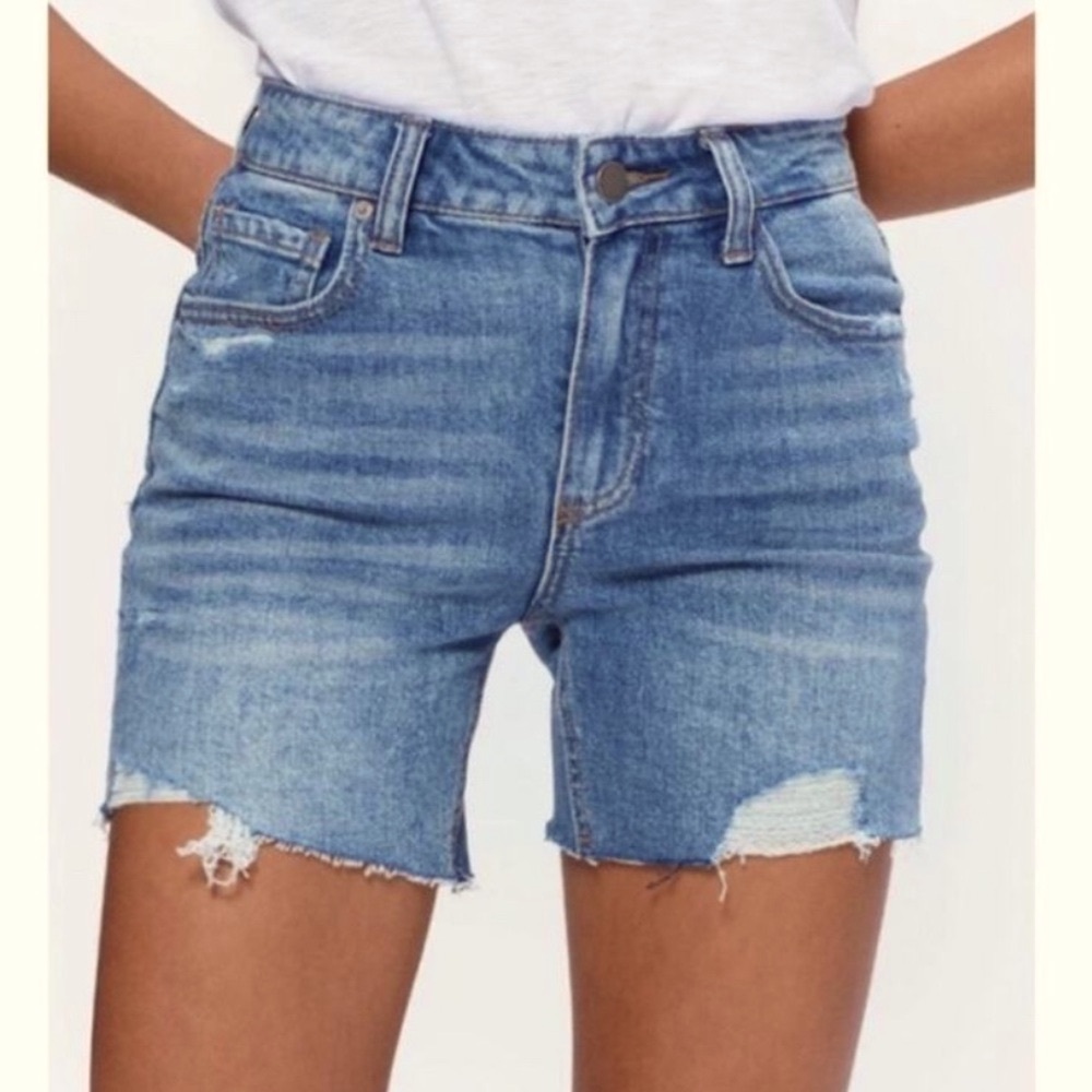 PAIGE Blue Jean Shorts Distressed Raw Hem